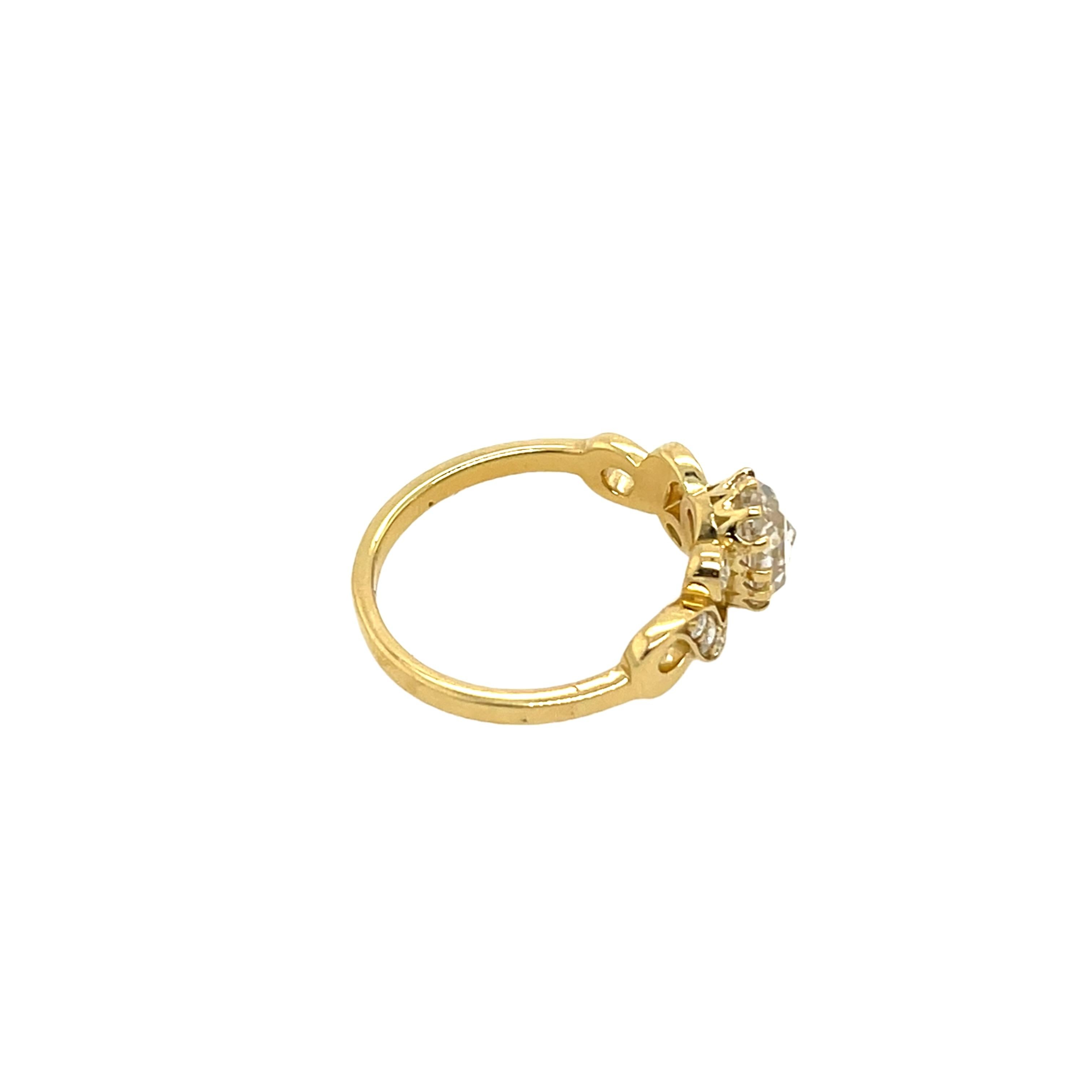 18ct Yellow Gold Diamond Ring Set With 1.16ct Old cut Diamond For Sale 1