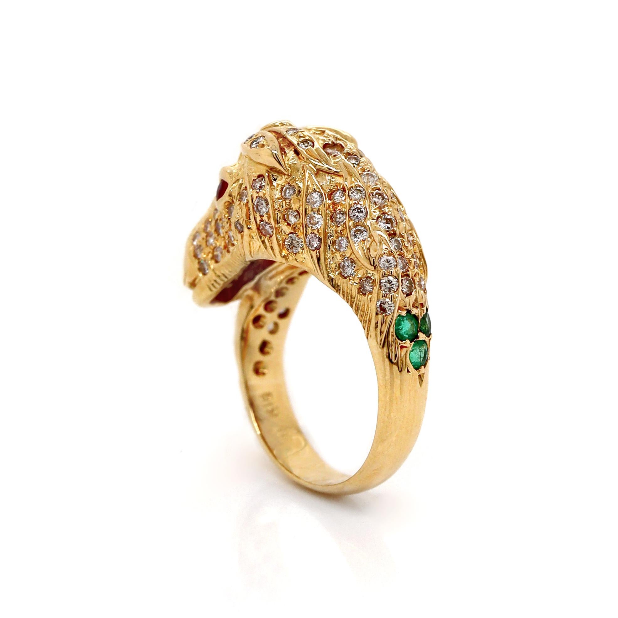 18ct Yellow Gold Diamond Ruby Emerald Horse Ring In New Condition For Sale In Sydney, NSW