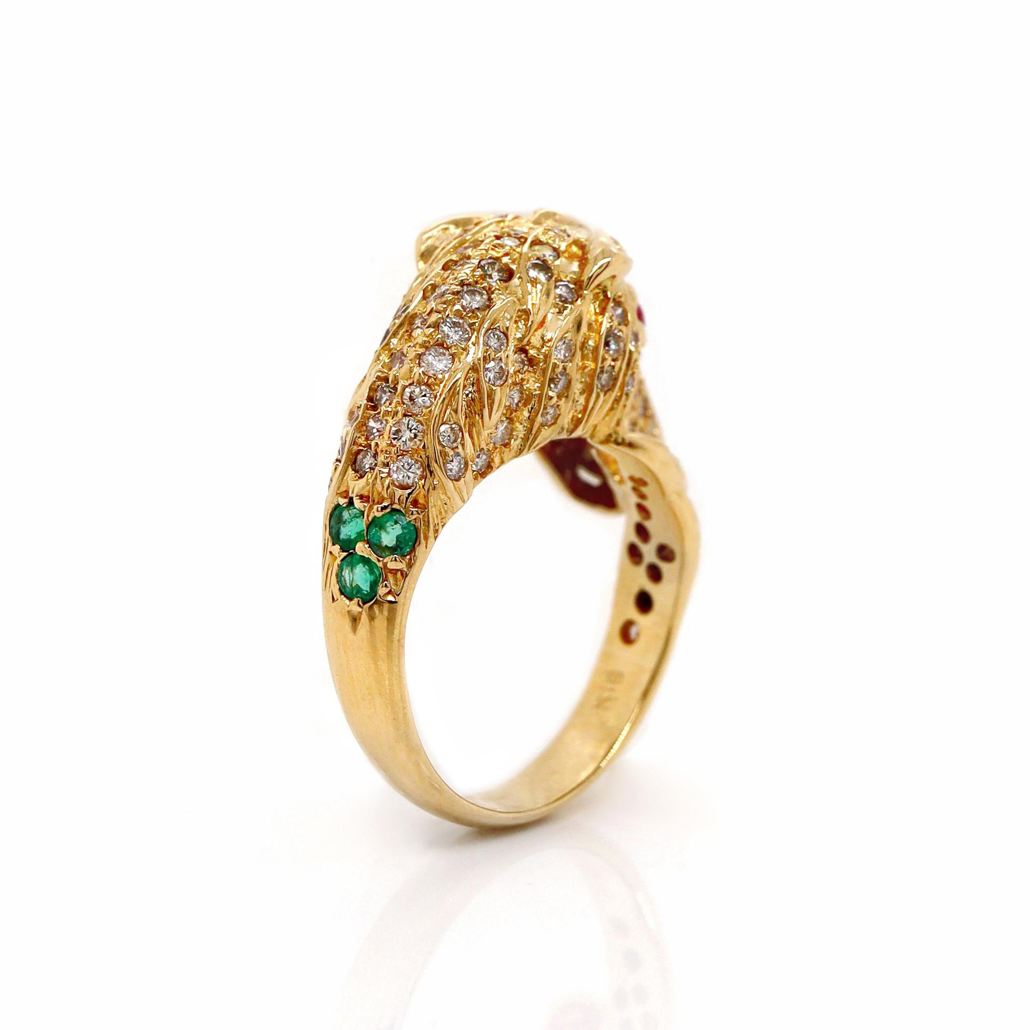 18ct Yellow Gold Diamond Ruby Emerald Horse Ring For Sale 2