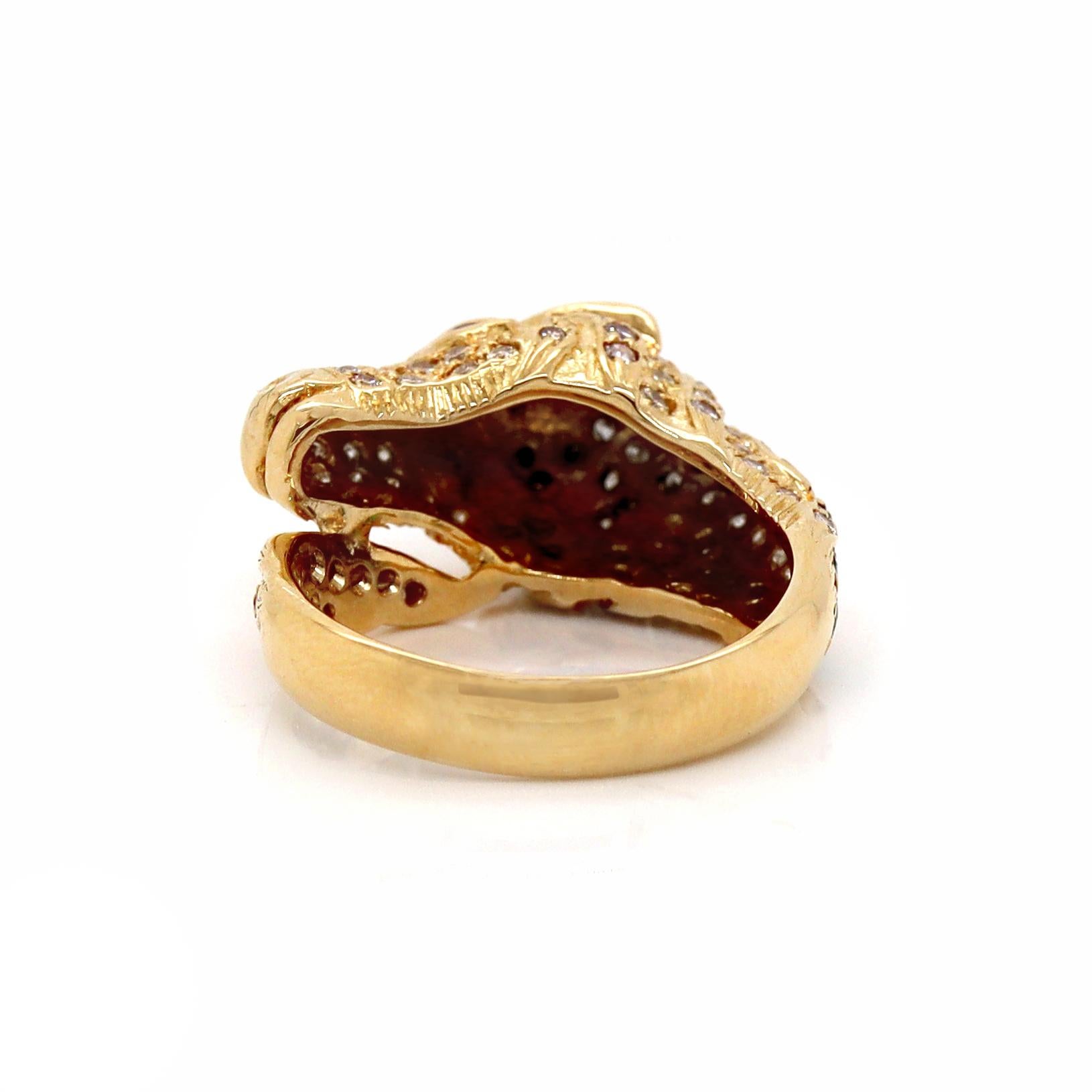 18ct Yellow Gold Diamond Ruby Emerald Horse Ring For Sale 3