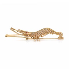 18CT Yellow Gold Diamond & Ruby Shrimp Brooch