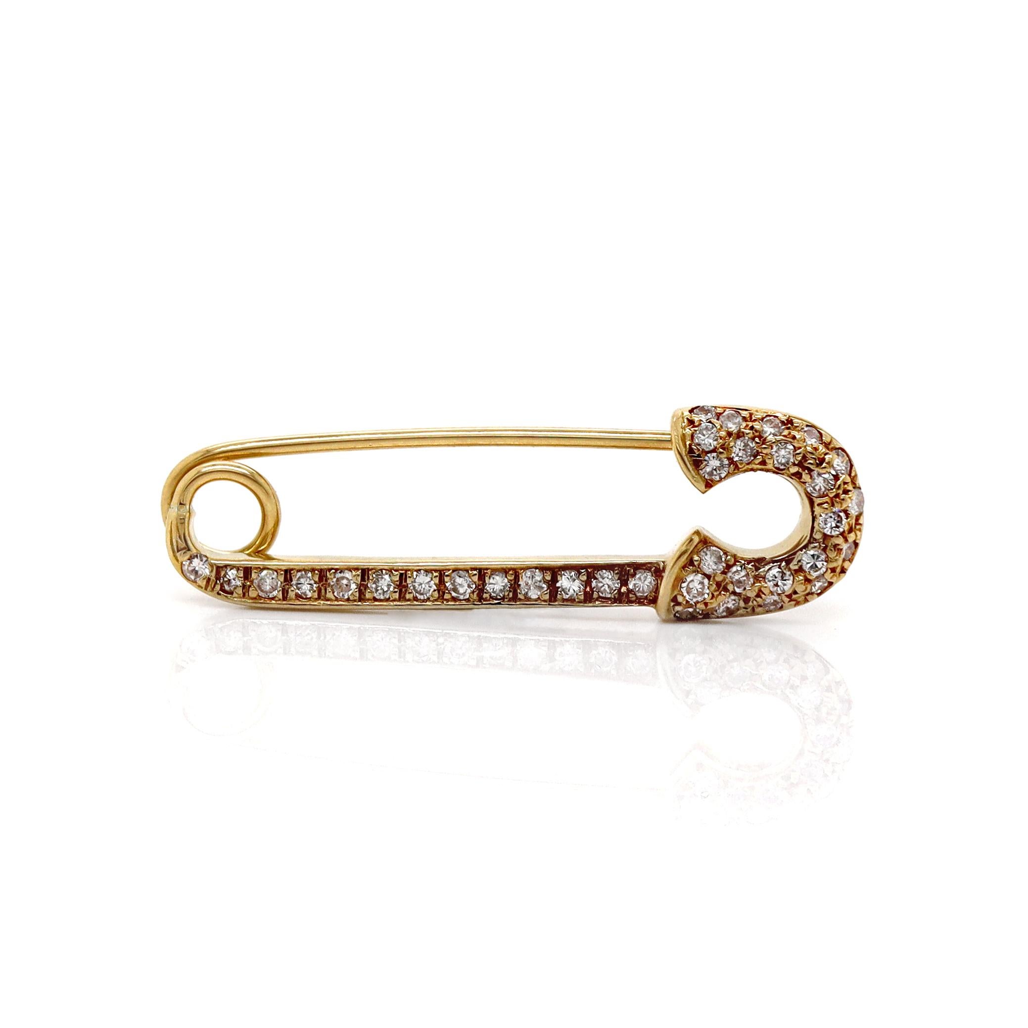 Women's or Men's 18ct Yellow Gold Diamond Safety Pin Brooch For Sale