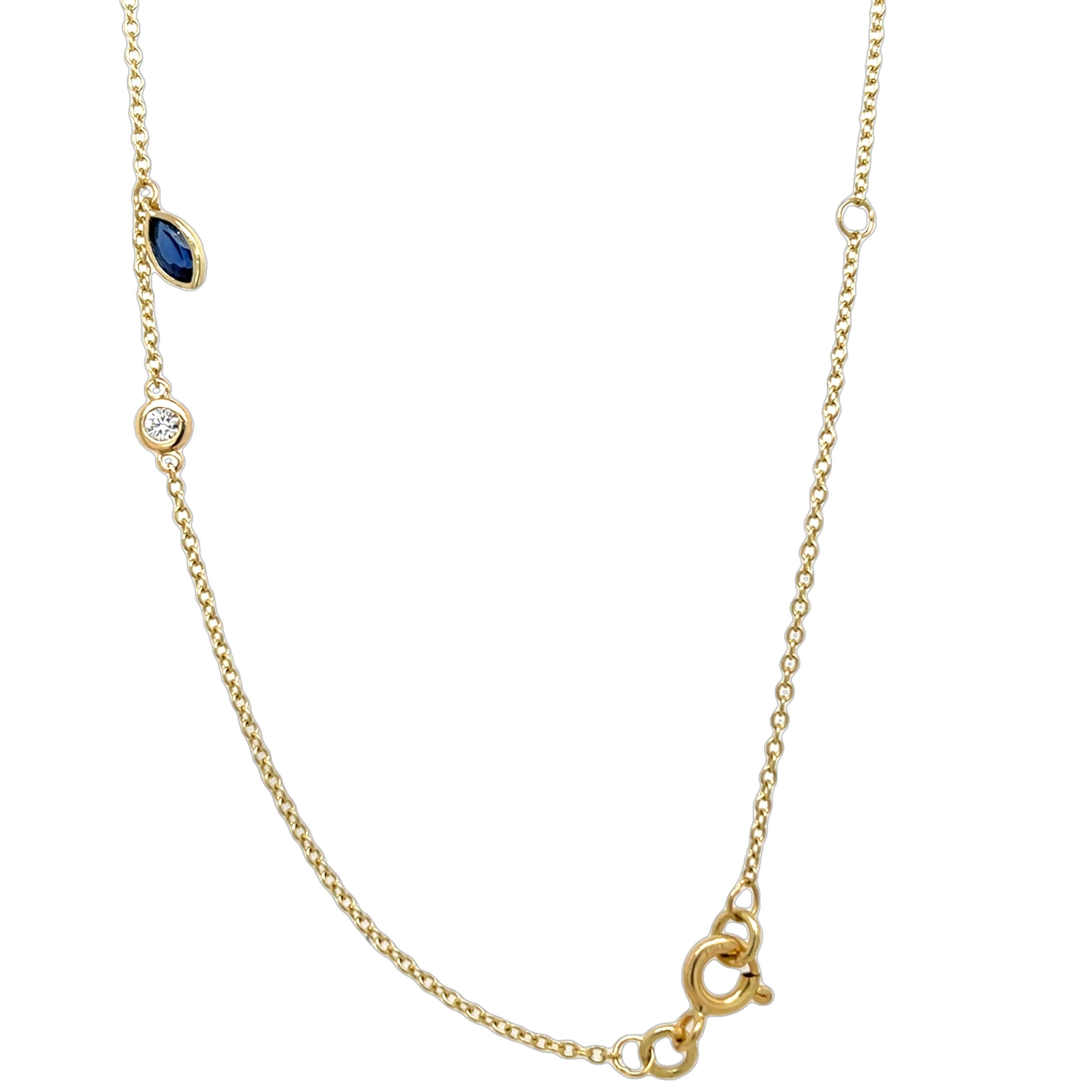 18ct Yellow Gold Diamond & Sapphire Necklace In New Condition For Sale In London, GB