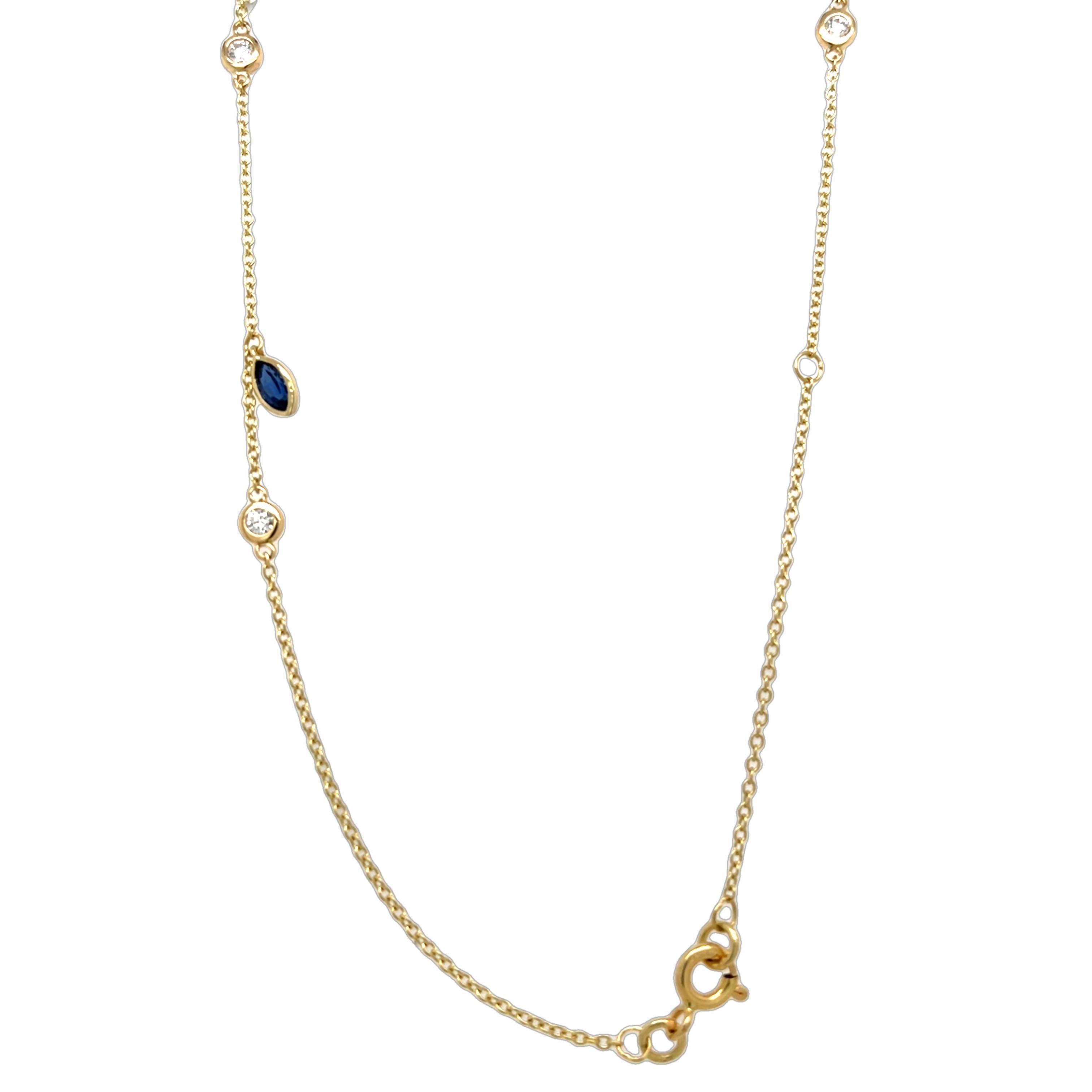 Women's or Men's 18ct Yellow Gold Diamond & Sapphire Necklace For Sale