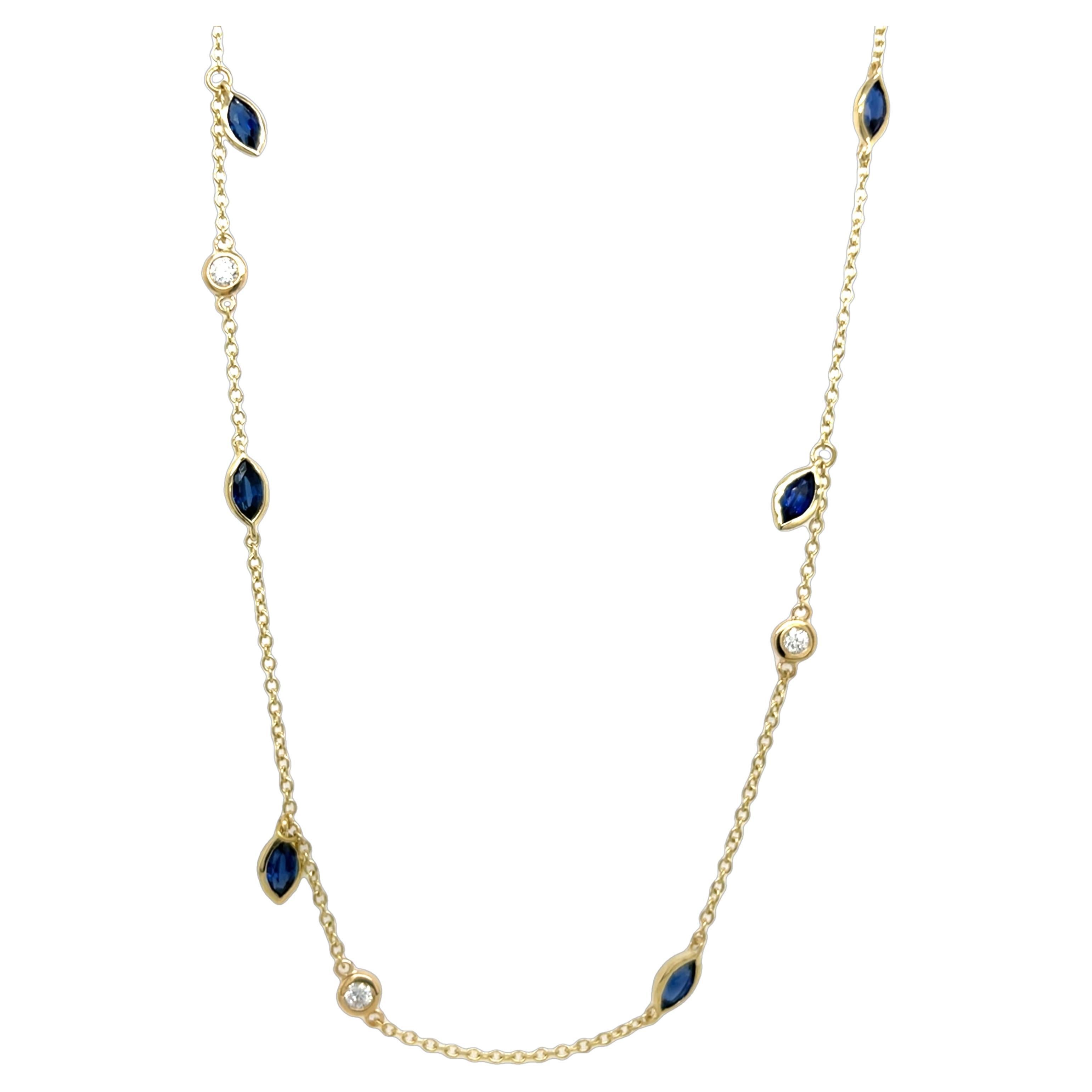 18ct Yellow Gold Diamond & Sapphire Necklace For Sale