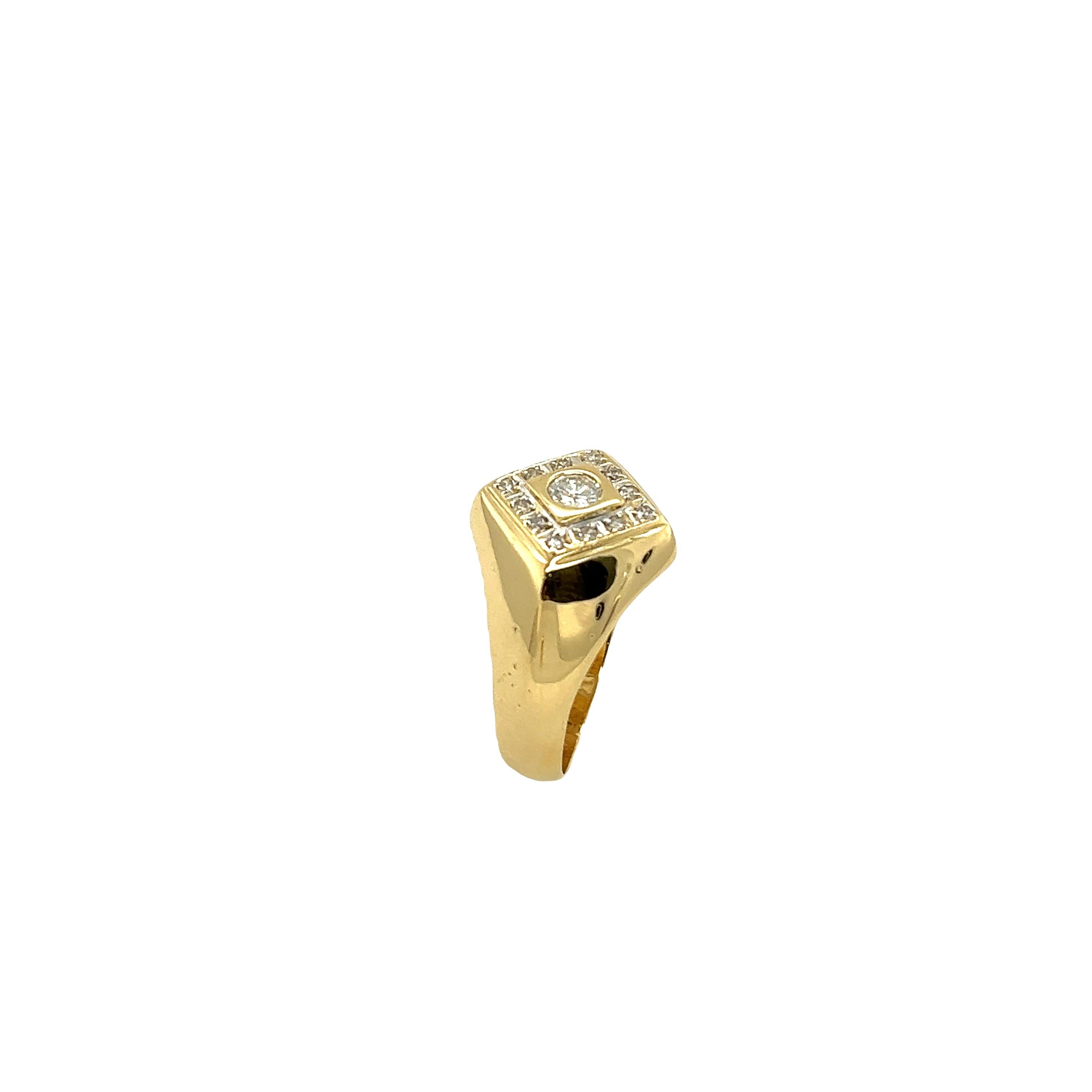 Round Cut 18ct Yellow Gold Diamond Signet Dress Ring Set With 0.30ct diamonds For Sale