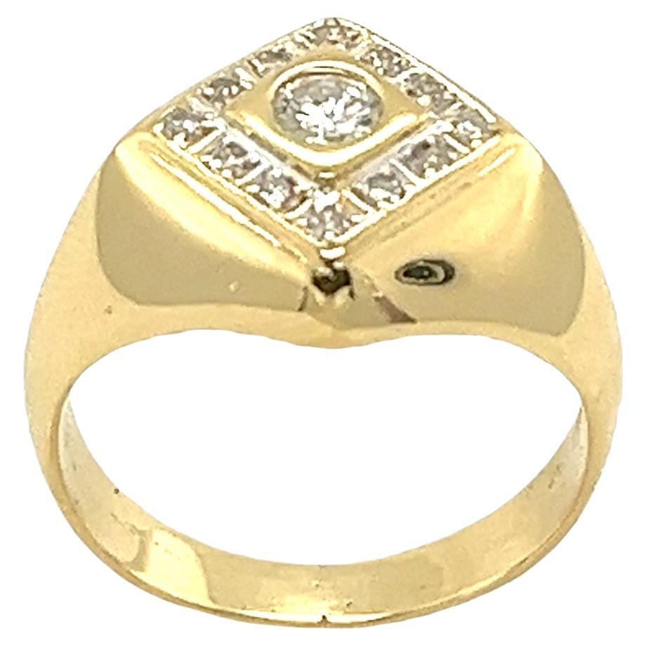 18ct Yellow Gold Diamond Signet Dress Ring Set With 0.30ct diamonds For Sale