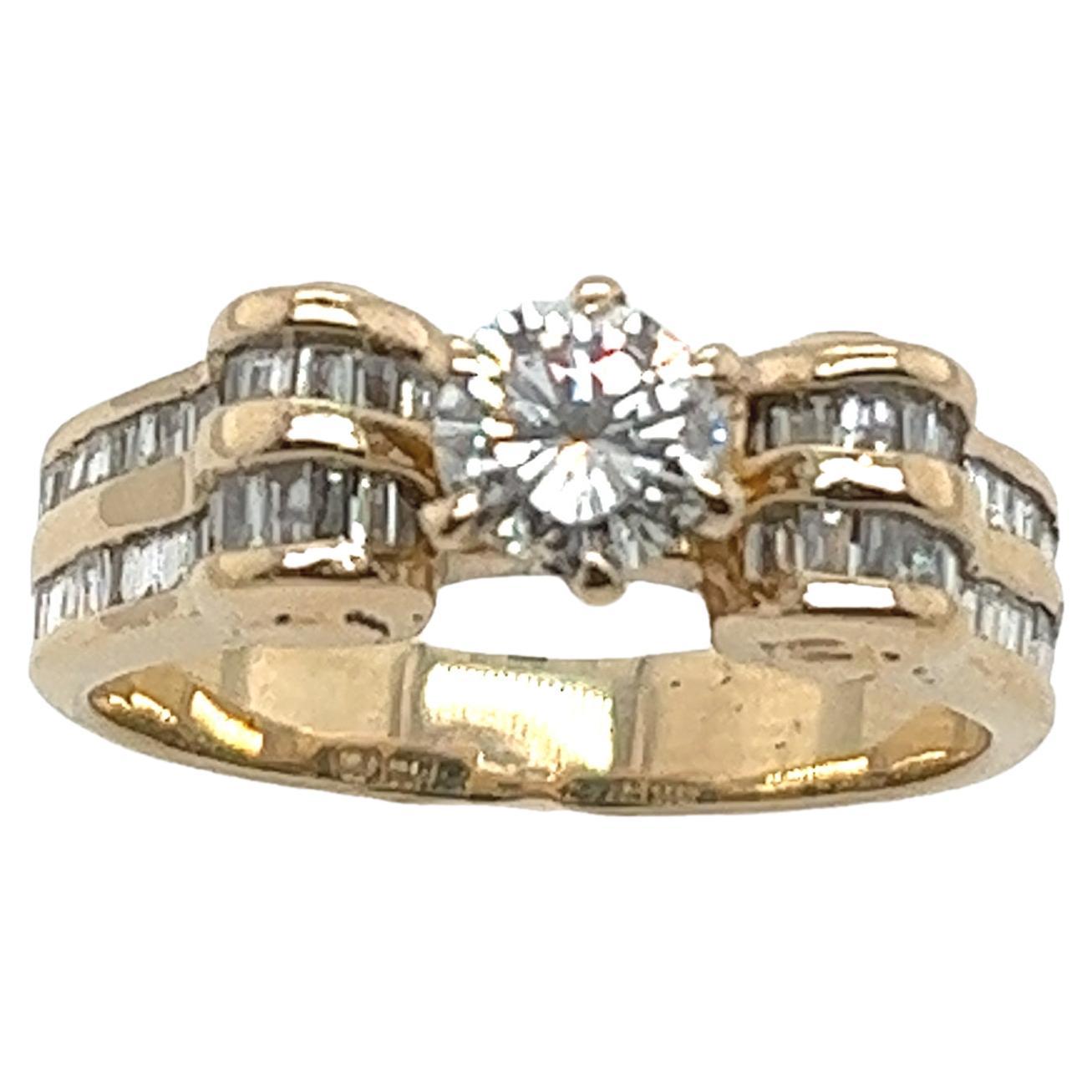 18ct Yellow Gold Diamond Solitaire Ring Set With 0.58ct Round Diamond & 0.43ct For Sale