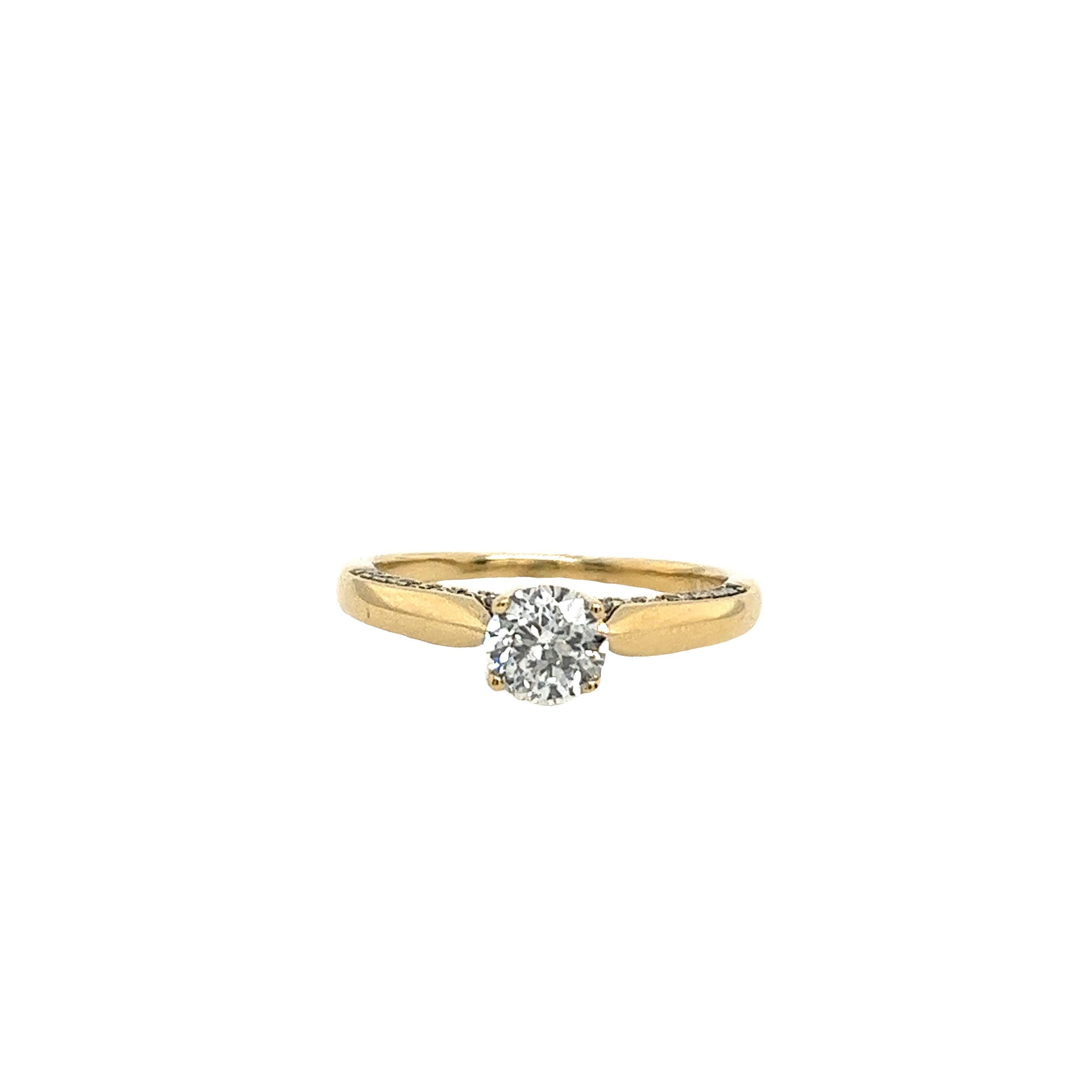 18 Karat Gelbgold Diamant Solitär-Ring mit 0,69 Karat G/I1 natürlichem Diamant Damen im Angebot