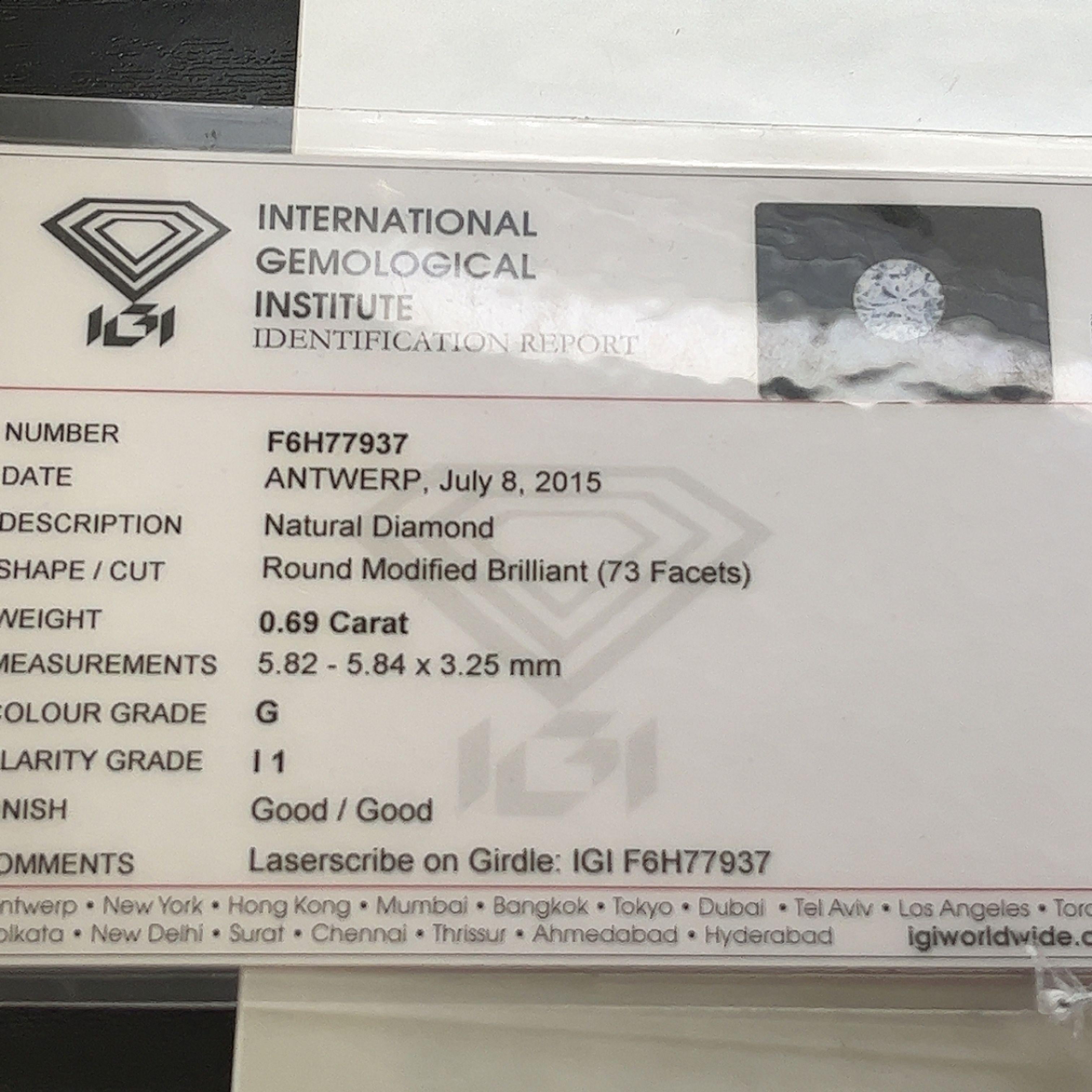 18 Karat Gelbgold Diamant Solitär-Ring mit 0,69 Karat G/I1 natürlichem Diamant im Angebot 2
