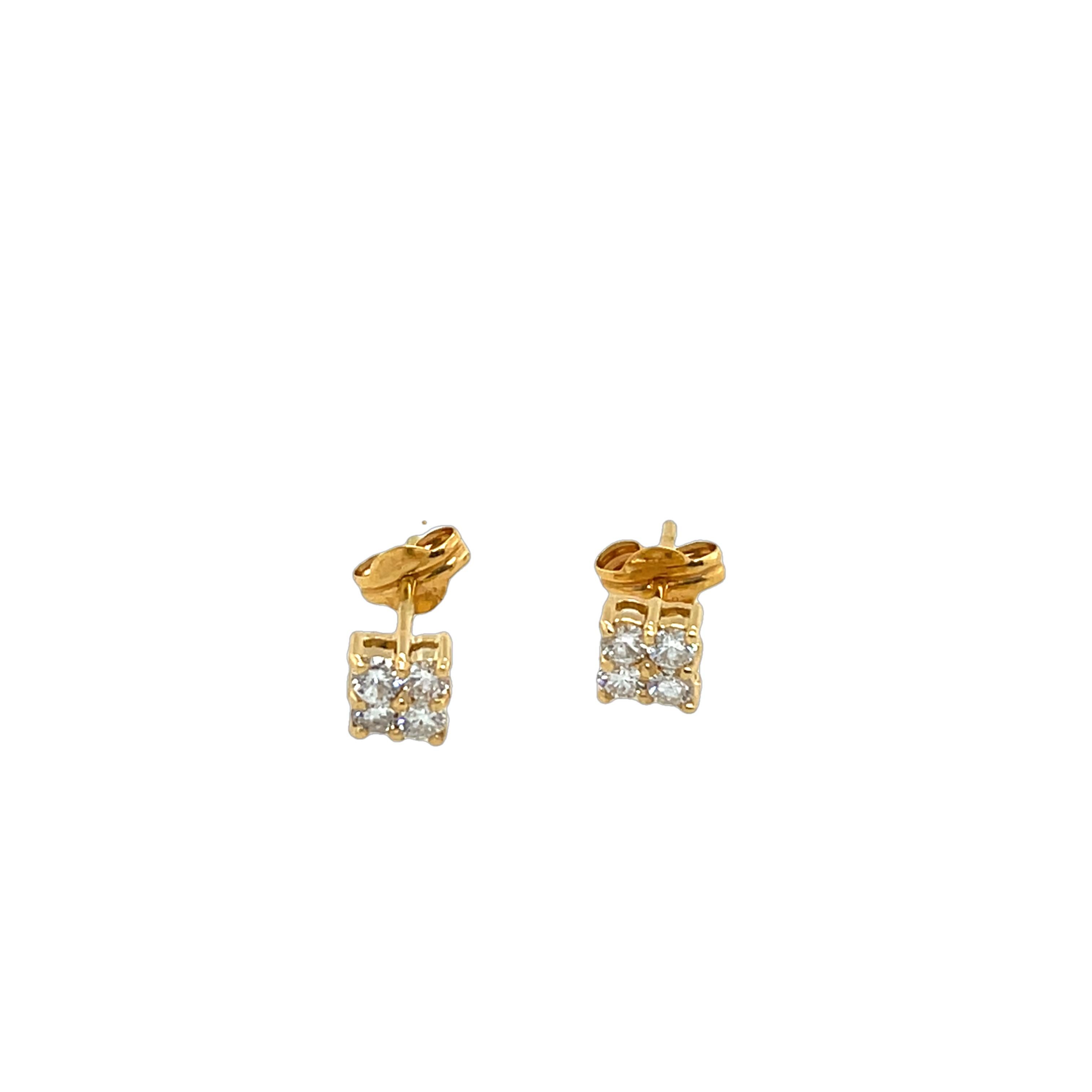 Clous d'oreilles en or jaune 18 carats avec diamants de 0,25 carat en vente 1