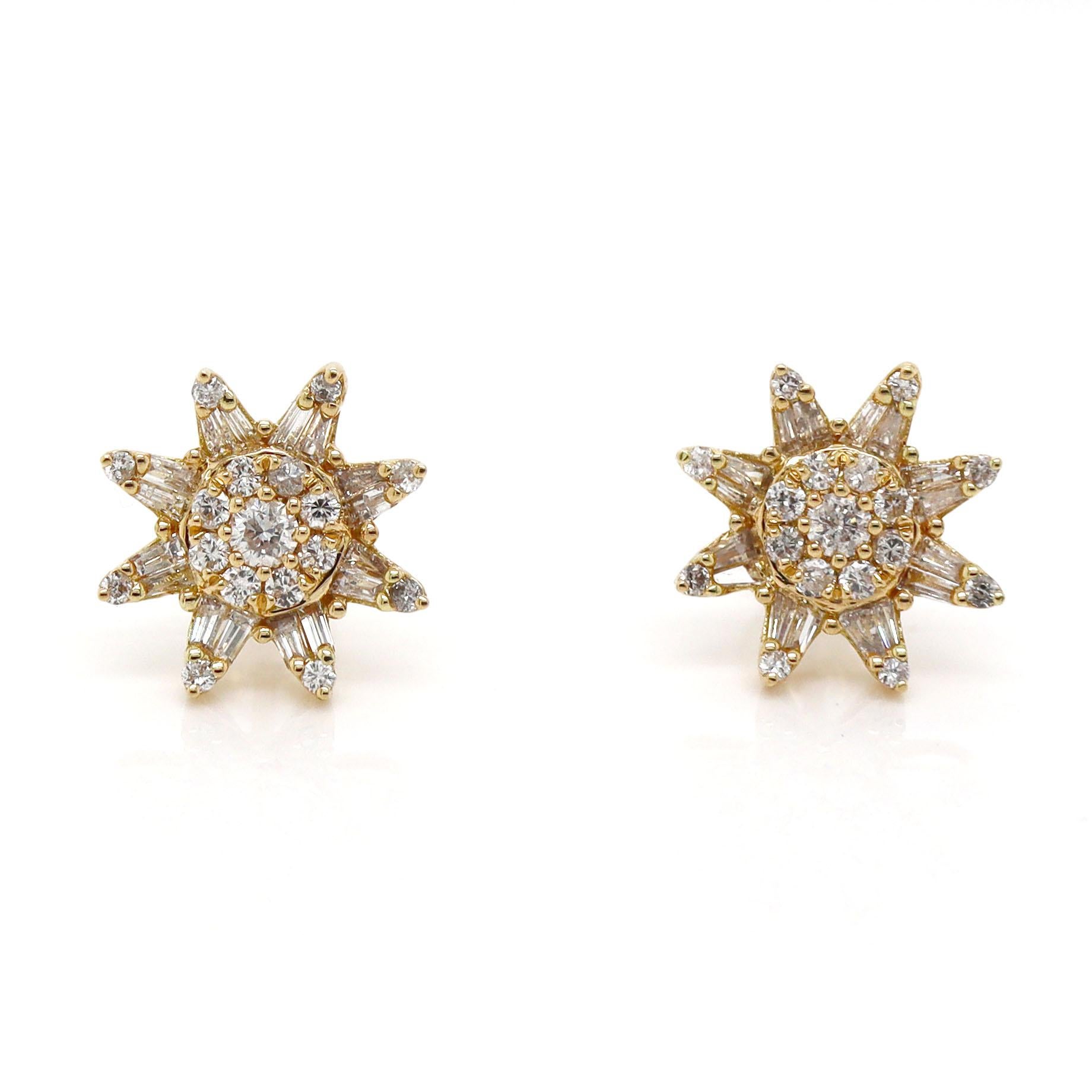 Contemporary 18ct Yellow Gold Diamond Stud Earrings For Sale