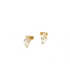 18ct Yellow Gold Diamond Stud Earrings Set With 0.60ct Baguette Diamonds