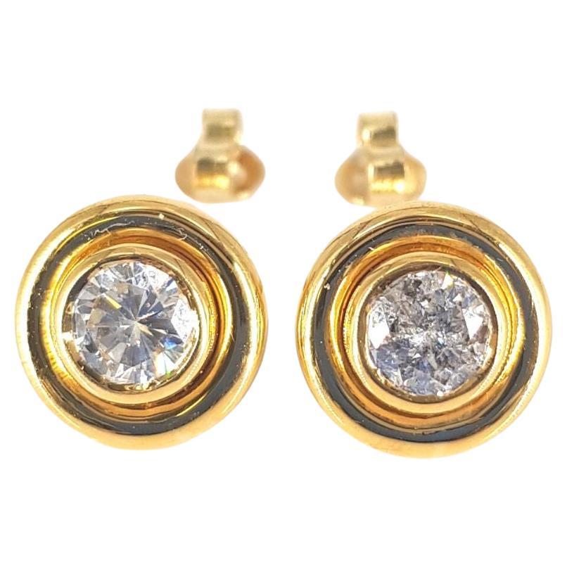 18 Carat Yellow Gold Diamond Studs For Sale