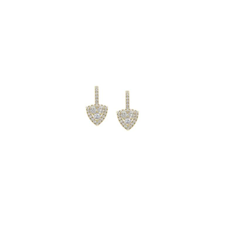 Round Cut 18ct Yellow Gold & Diamond Trillion Contemporary Earrings For Sale