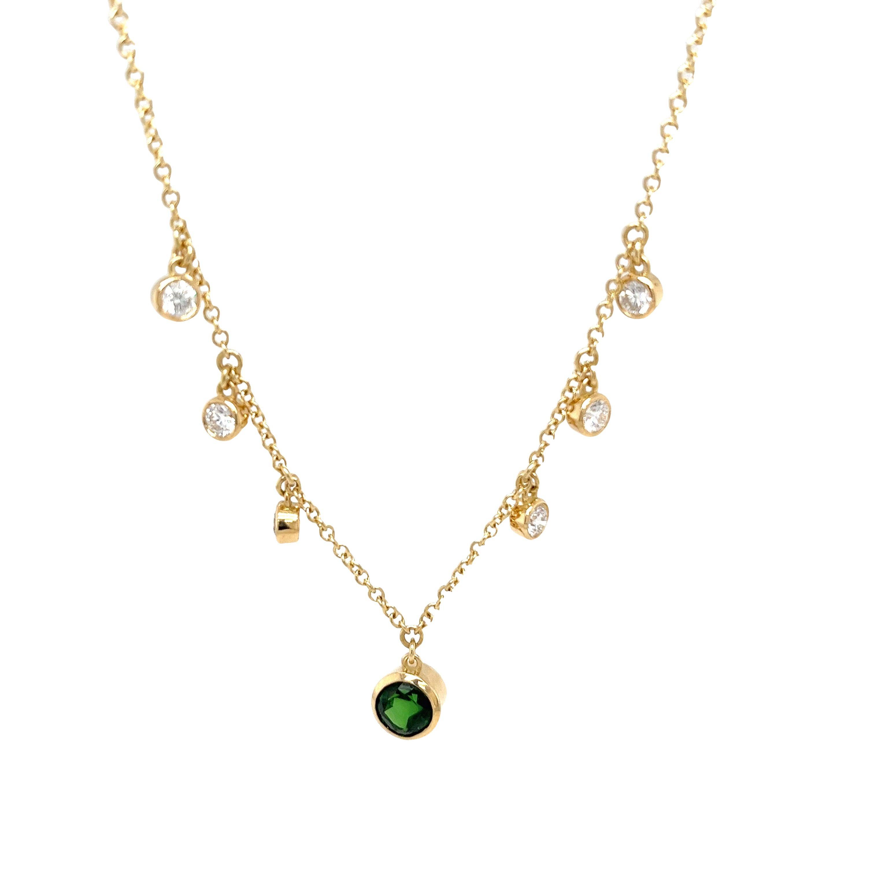 18ct Yellow Gold Diamond & Tsavorite Necklace Set With 0.85ct of G/VS Diamonds In New Condition For Sale In London, GB