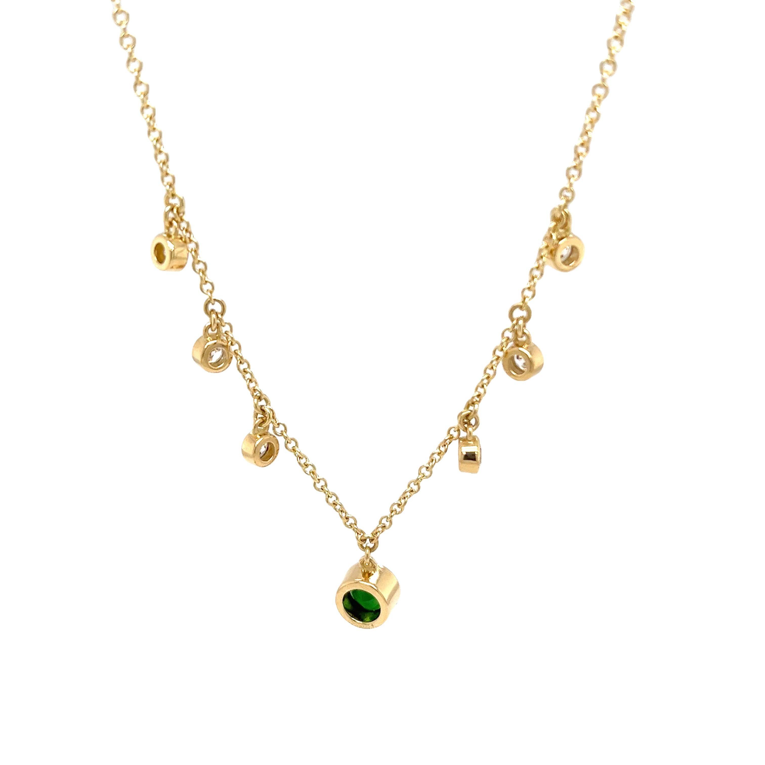 18ct Yellow Gold Diamond & Tsavorite Necklace Set With 0.85ct of G/VS Diamonds For Sale 1