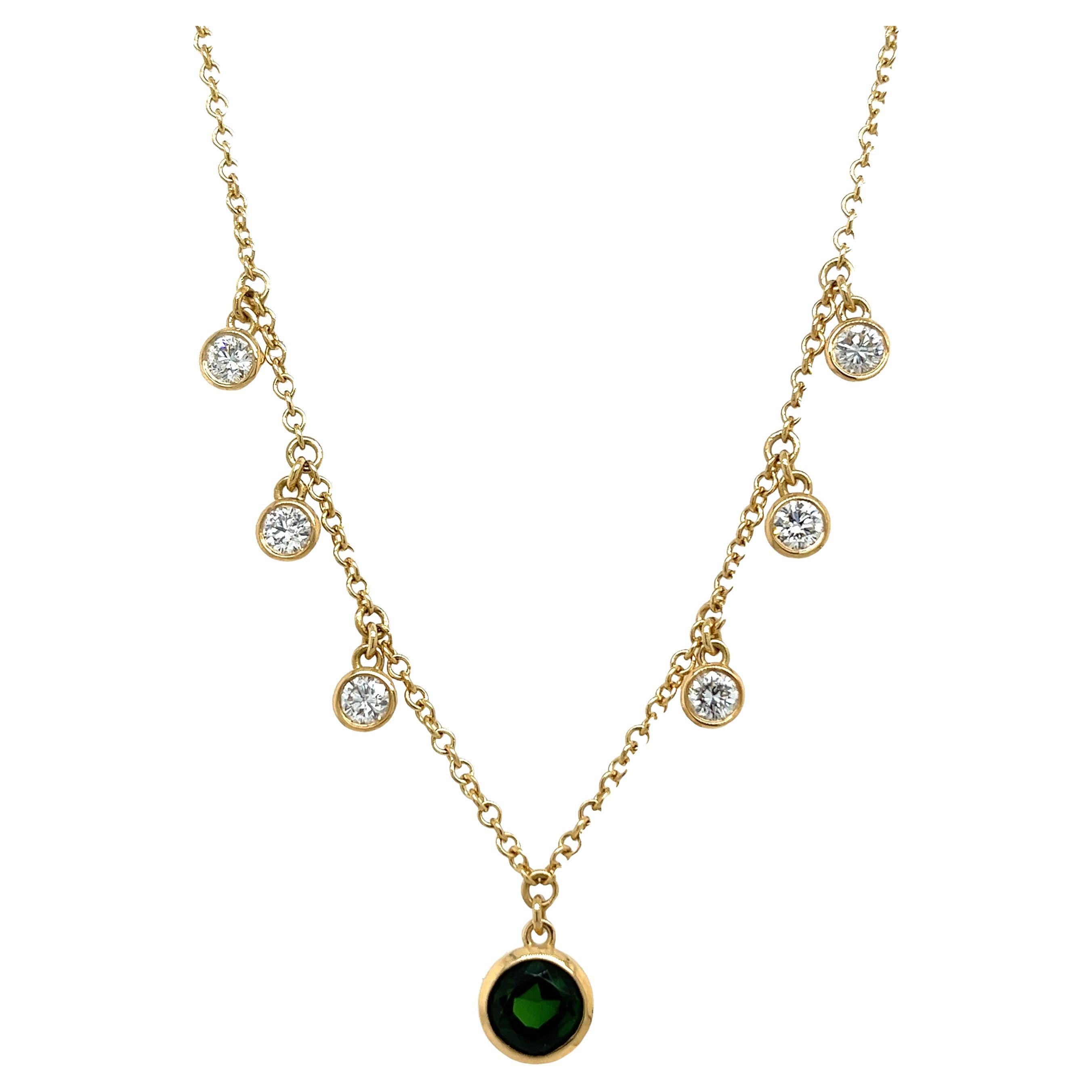 18ct Yellow Gold Diamond & Tsavorite Necklace Set With 0.85ct of G/VS Diamonds For Sale