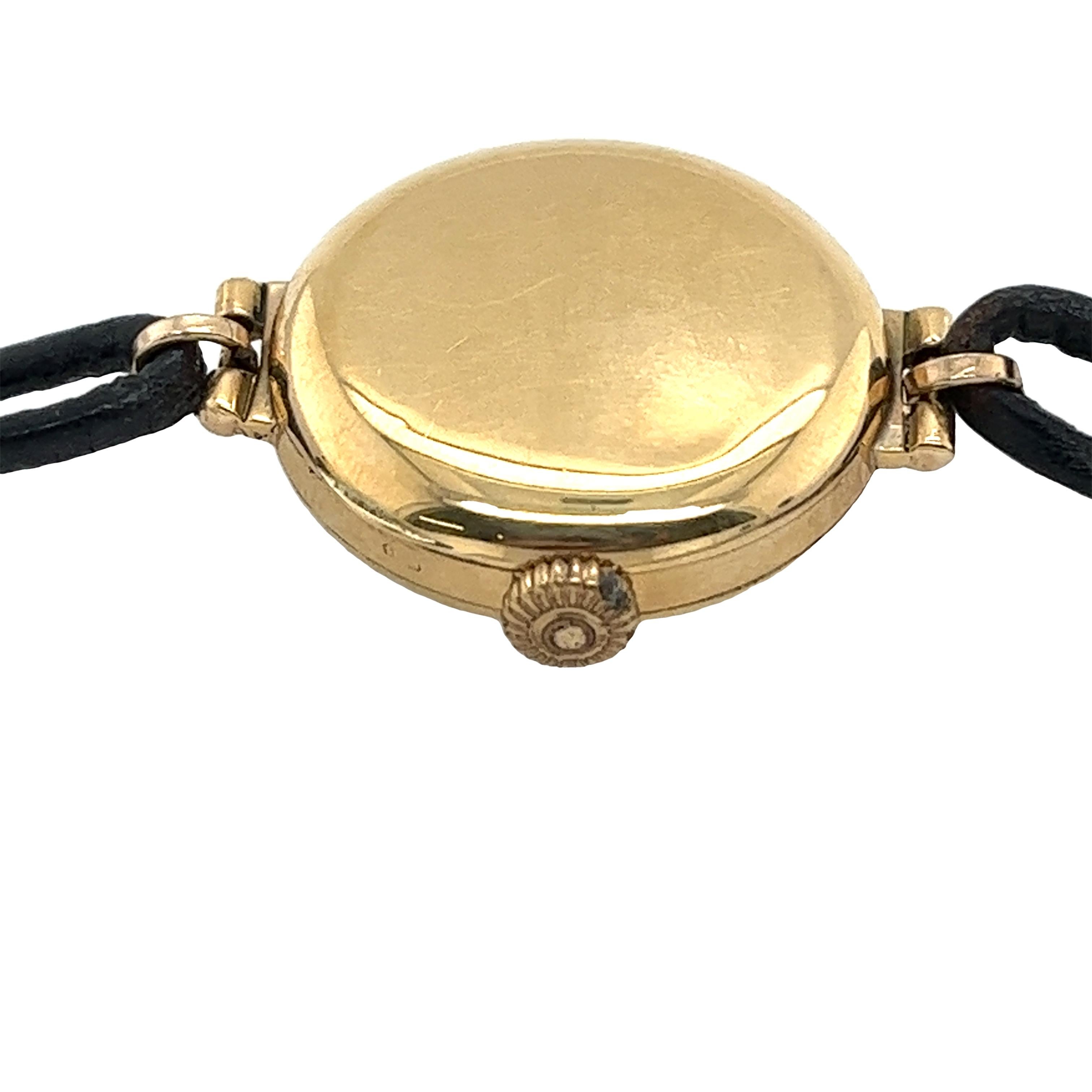 Women's 18ct Yellow Gold Diamond Watch with Leather Strap For Sale