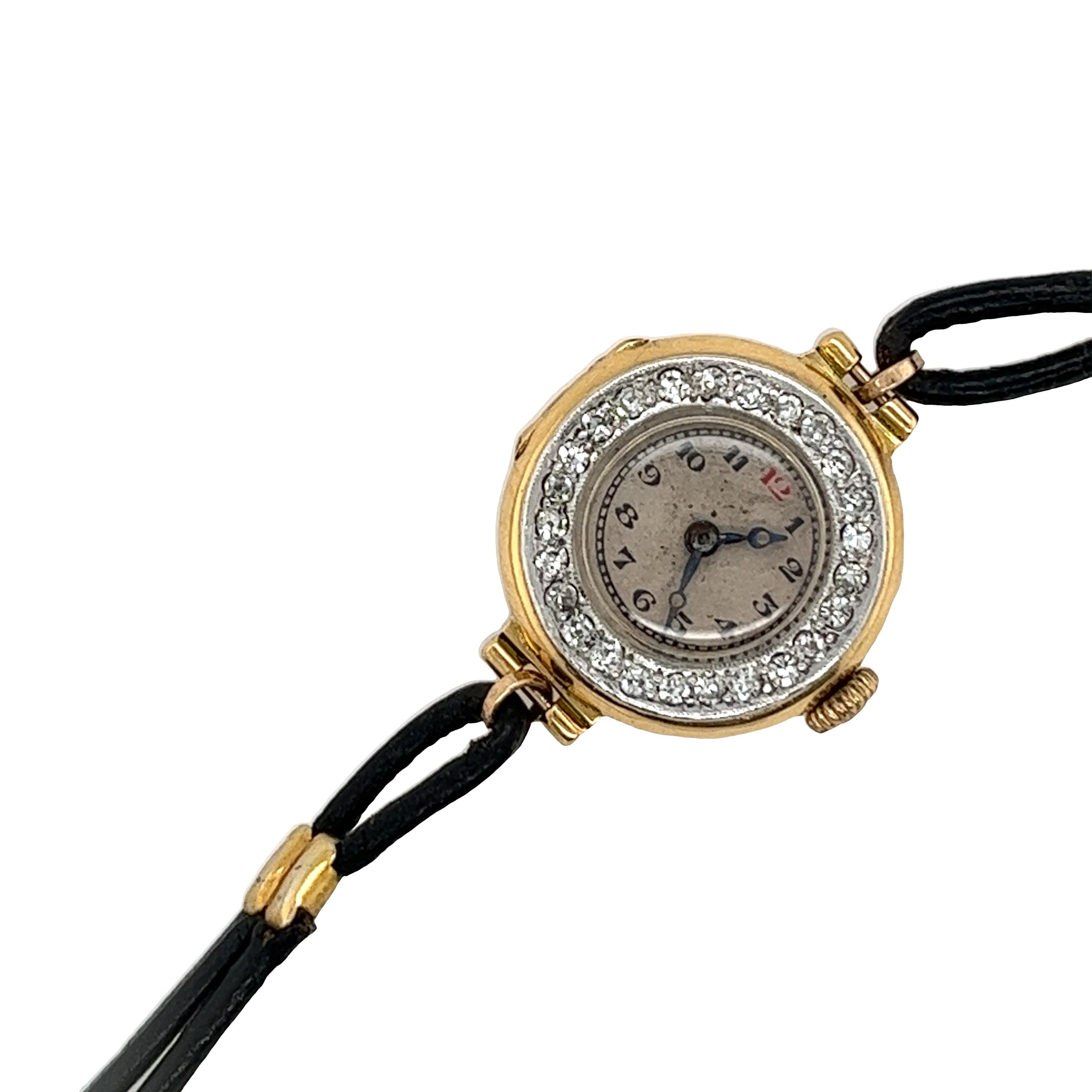 18ct Yellow Gold Diamond Watch with Leather Strap For Sale 3