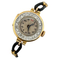 Vintage 18ct Yellow Gold Diamond Watch with Leather Strap