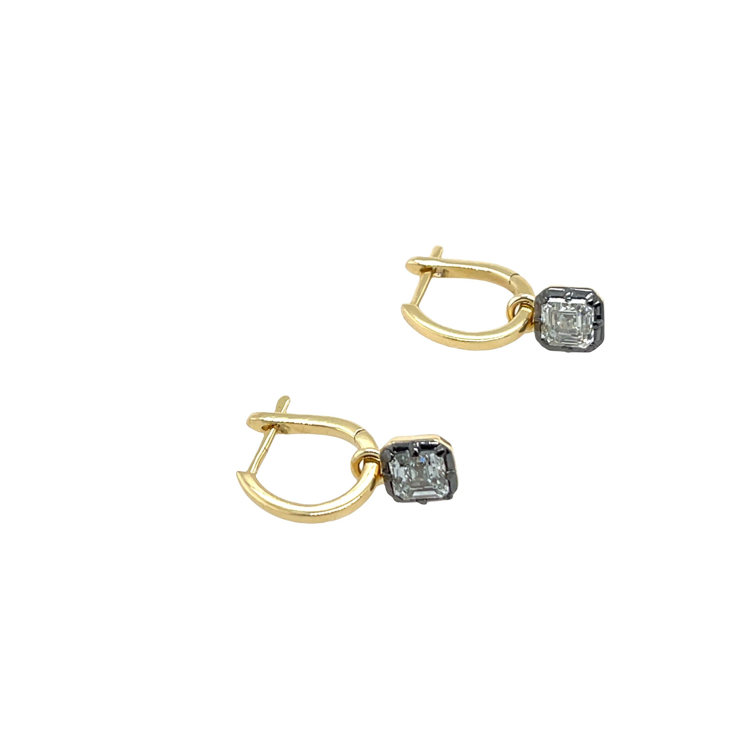 Ohrringe aus 18 kt Gelbgold mit 2 Asscher-Schliffen, insgesamt 1,24 kt im Zustand „Neu“ im Angebot in London, GB