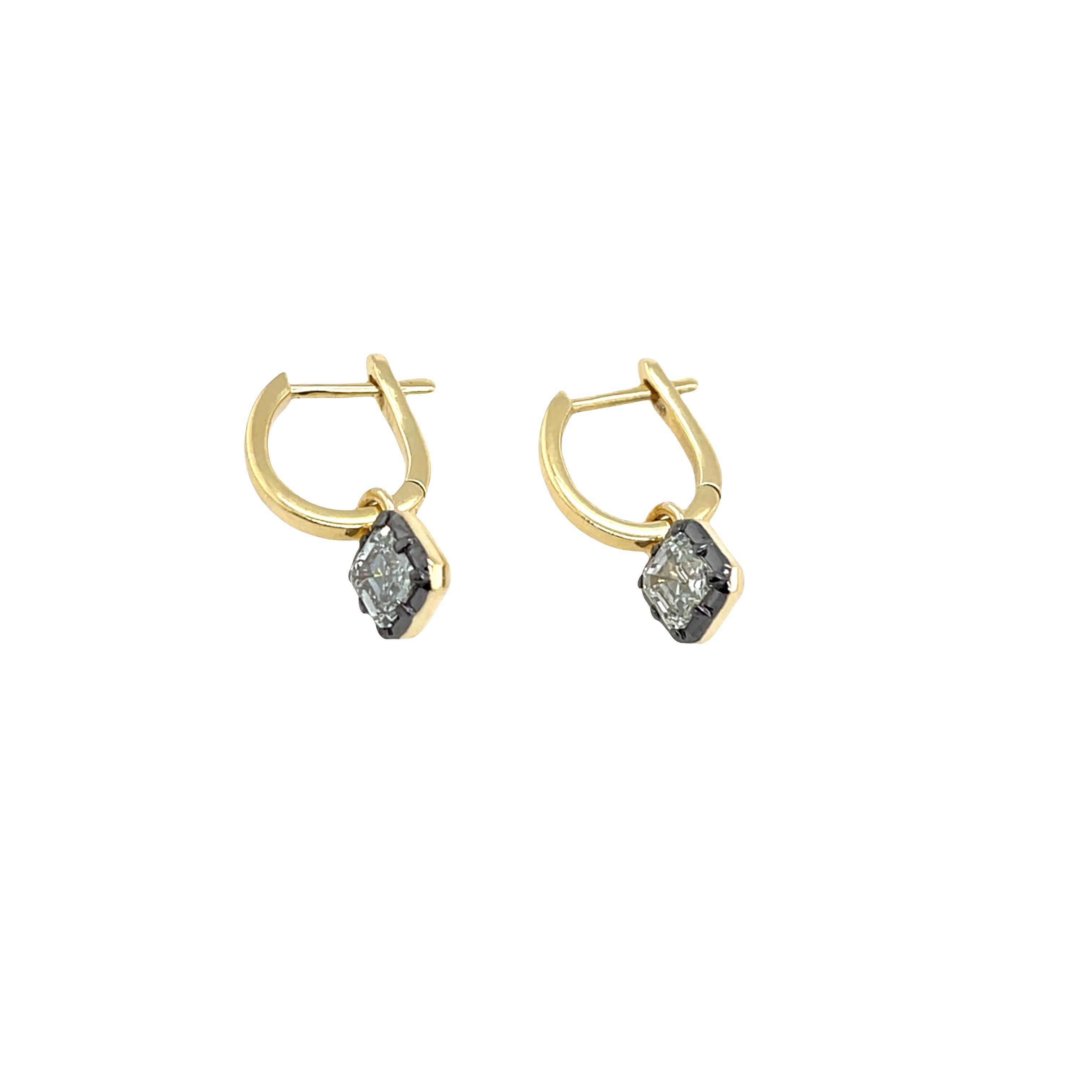 Ohrringe aus 18 kt Gelbgold mit 2 Asscher-Schliffen, insgesamt 1,24 kt Damen im Angebot
