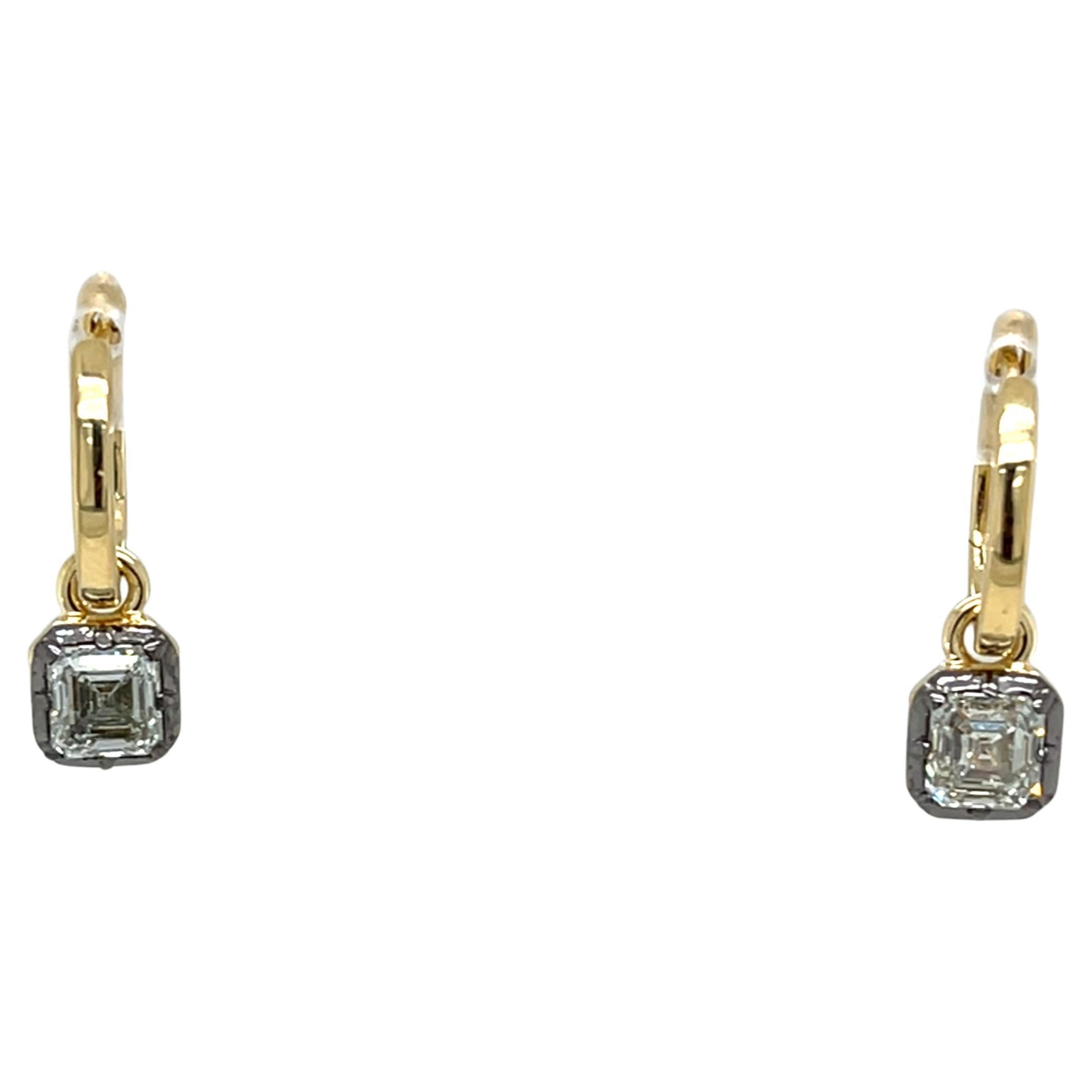 Ohrringe aus 18 kt Gelbgold mit 2 Asscher-Schliffen, insgesamt 1,24 kt im Angebot