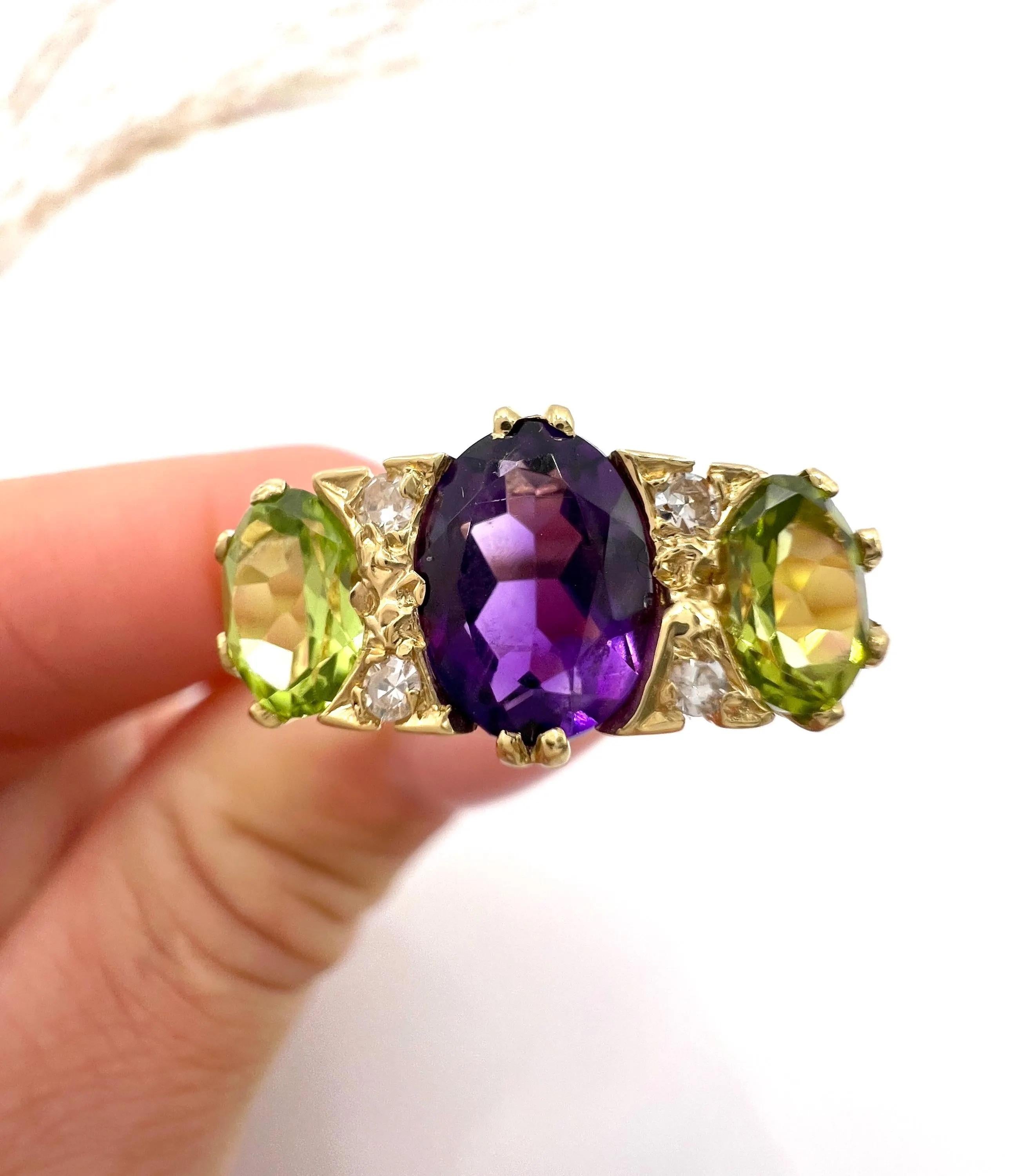 Bague Suffragette en or jaune 18 carats, améthyste, diamant et péridot d'époque édouardienne en vente 5