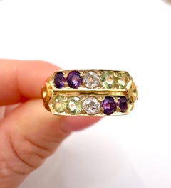 18ct Yellow Gold, Edwardian era Amethyst, Diamond and Peridot Suffragette Ring