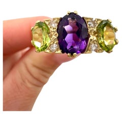 18ct Yellow Gold, Edwardian era Amethyst, Diamond and Peridot Suffragette Ring