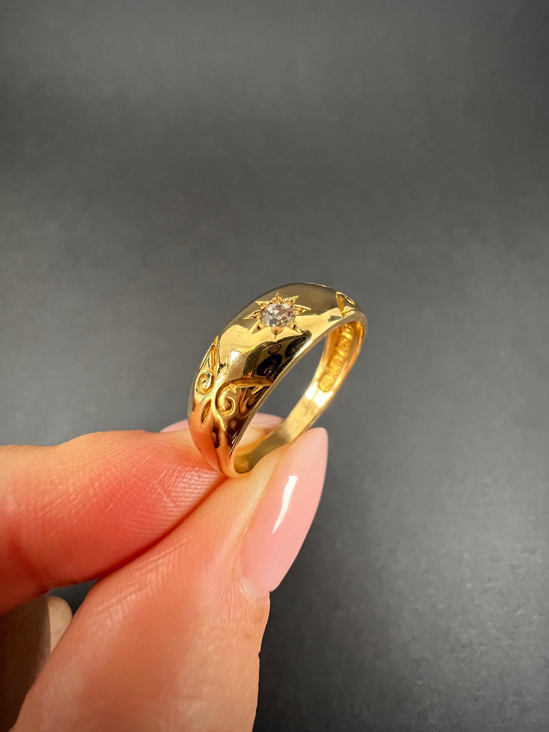 18ct Yellow Gold Edwardian Star Set Diamond Band Ring Hallmarked Birmingham 1902 For Sale 1