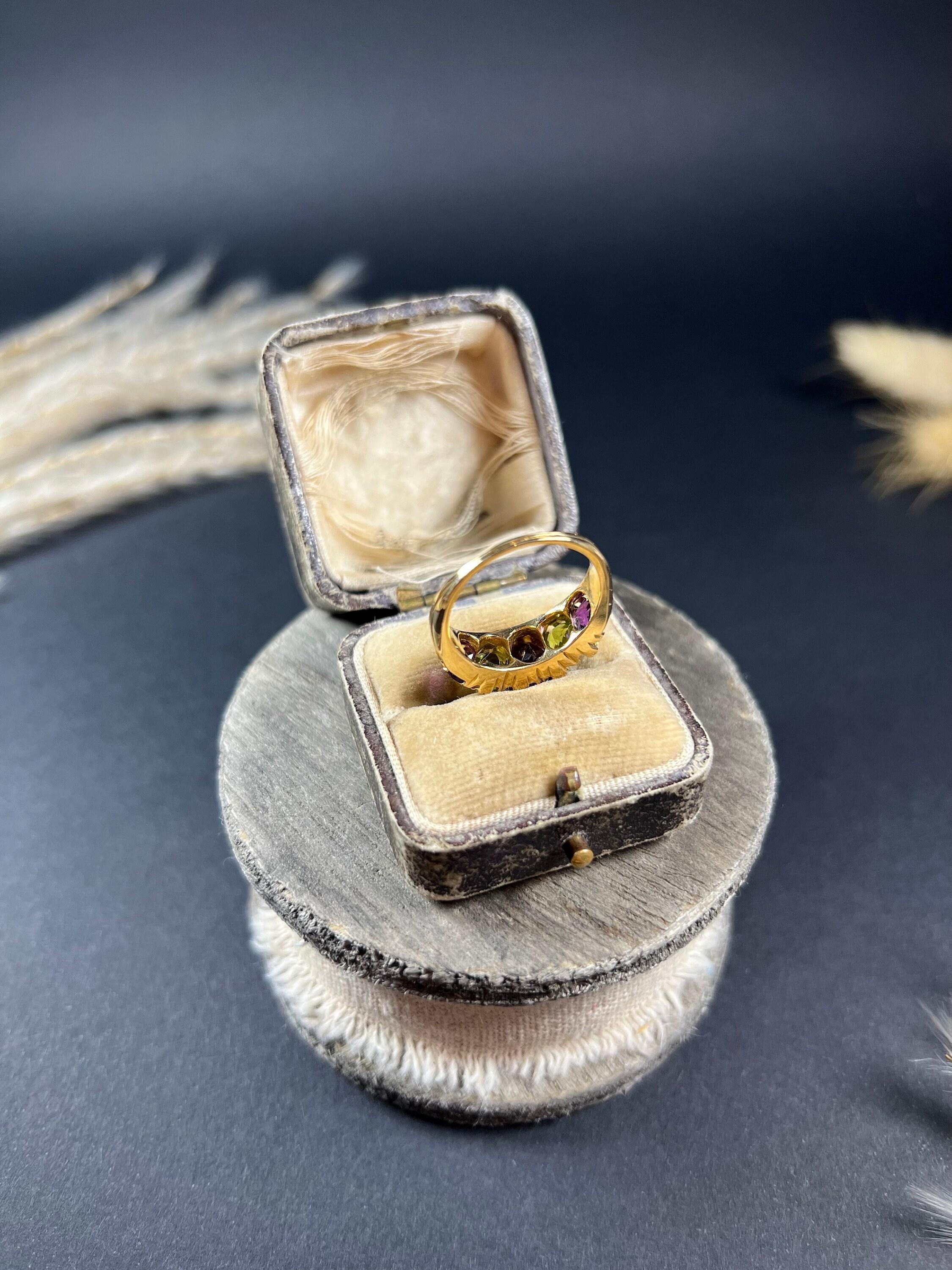 18 Karat Gelbgold Edwardianischer Suffragette-Ring mit Amethyst Peridot & Diamant im Angebot 5