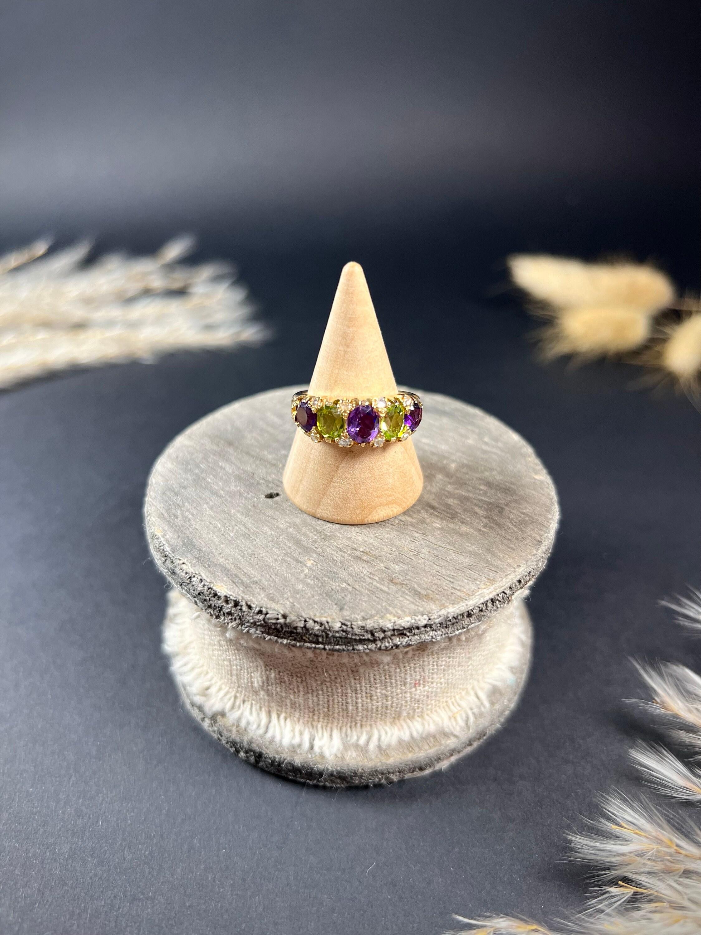 18 Karat Gelbgold Edwardianischer Suffragette-Ring mit Amethyst Peridot & Diamant im Angebot 2