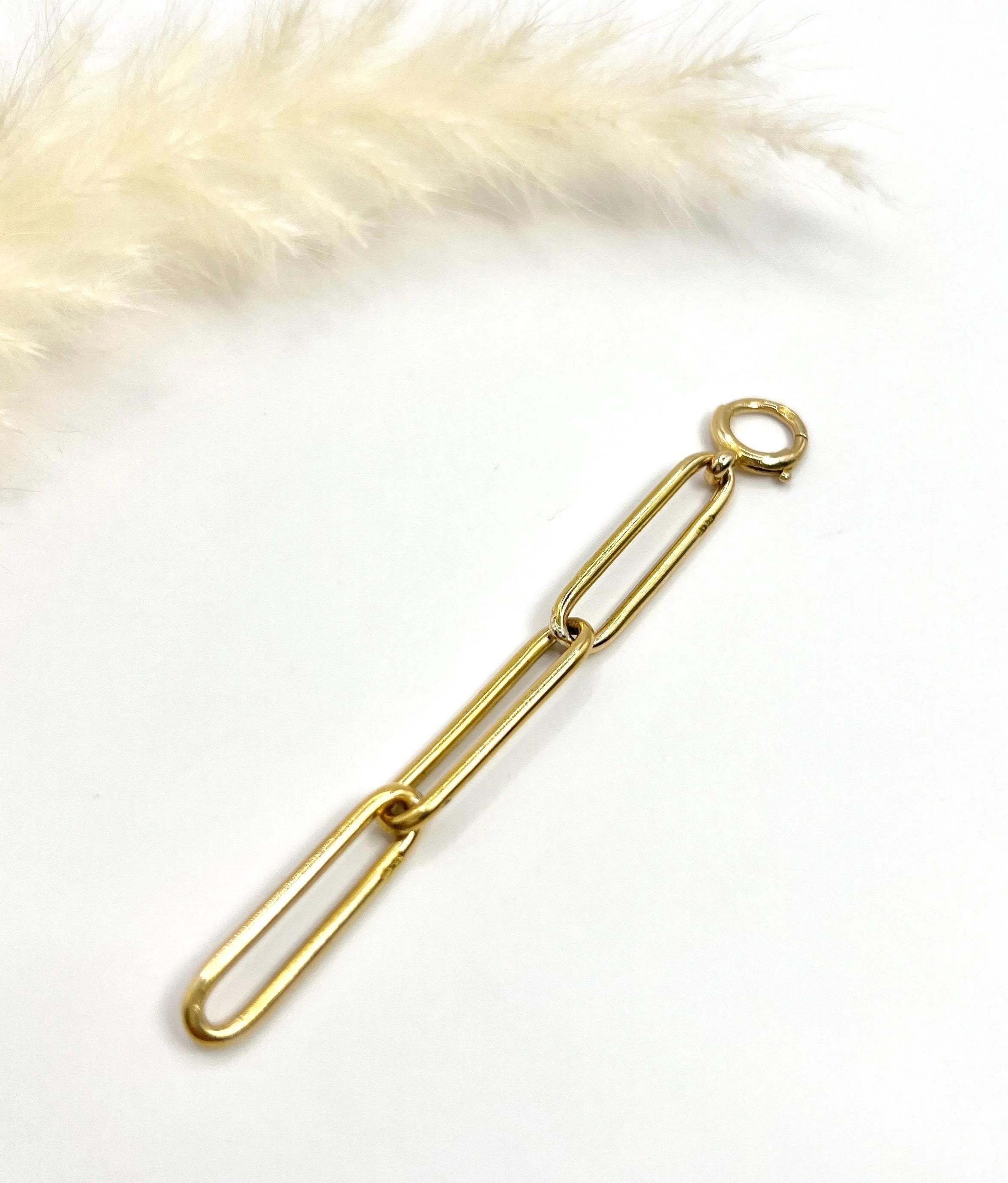 18ct Yellow Gold, Edwardian Trombone Link Chain Extender Pendant with Bolt Ring 2