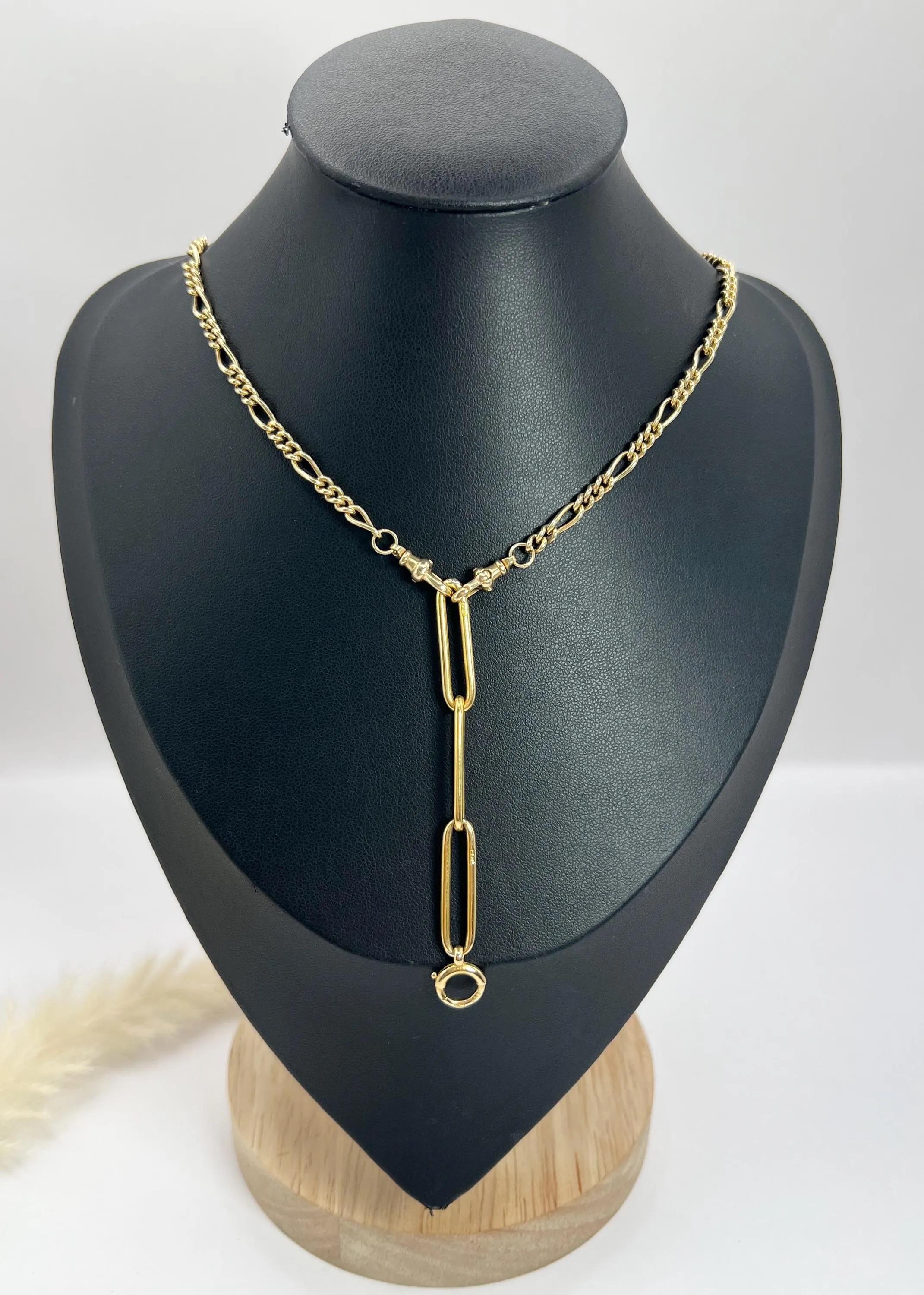 18ct Yellow Gold, Edwardian Trombone Link Chain Extender Pendant with Bolt Ring 4