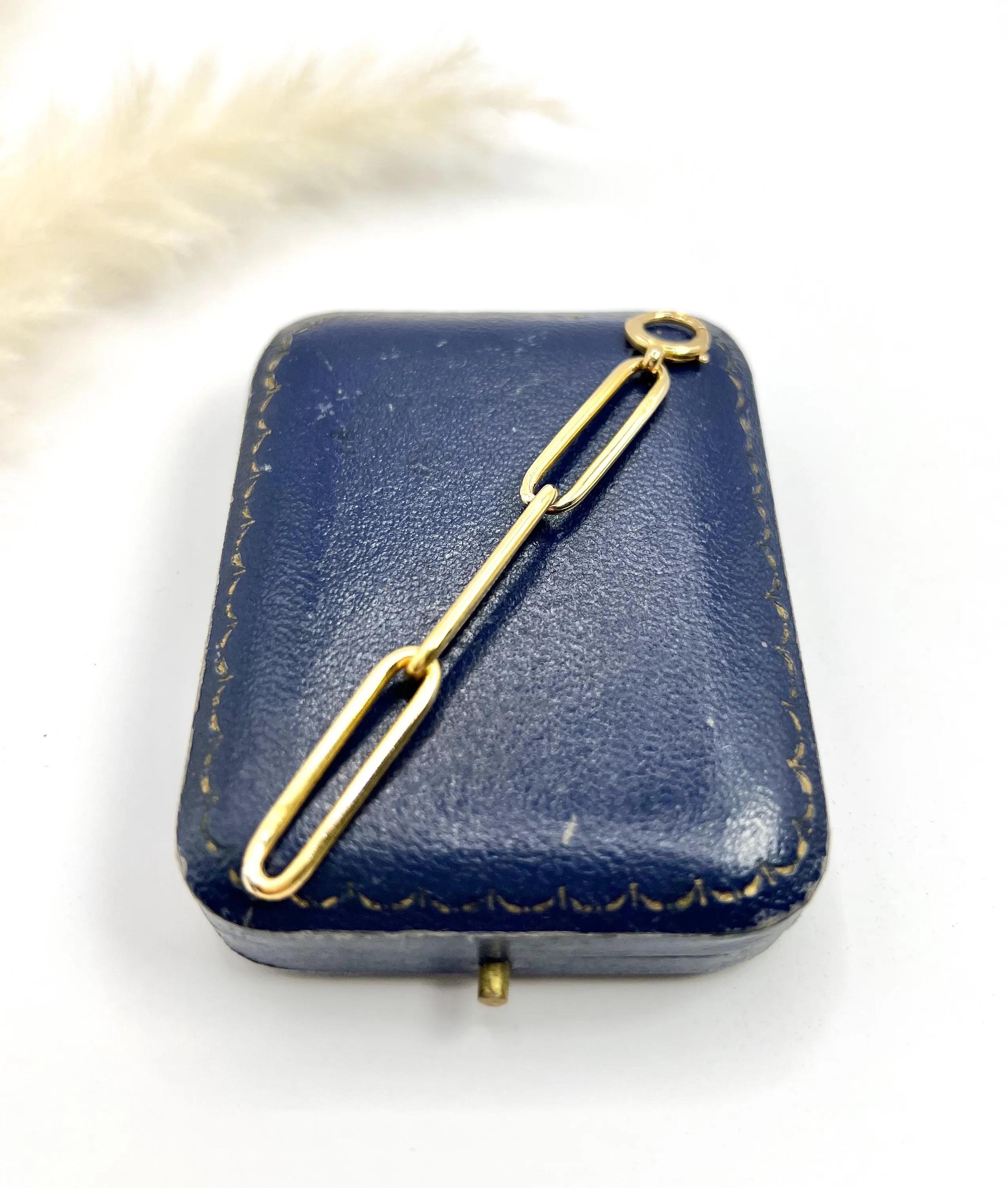 18ct Yellow Gold, Edwardian Trombone Link Chain Extender Pendant with Bolt Ring 5