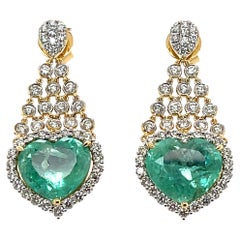 18Ct Yellow Gold Emerald and Diamond Earrings
