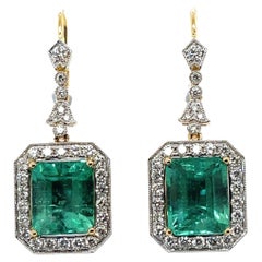 18CT Yellow Gold Emerald and Diamond Earrings