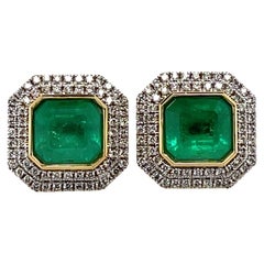 18CT Yellow Gold Emerald and Diamond Stud Earrings