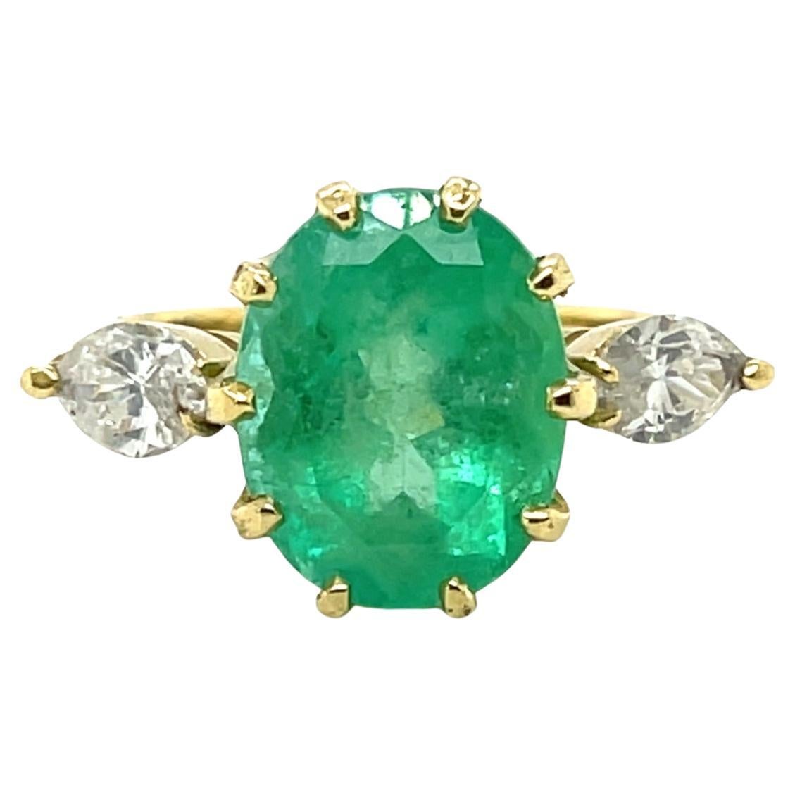 18ct Yellow Gold Emerald and Diamond Trilogy Ring
