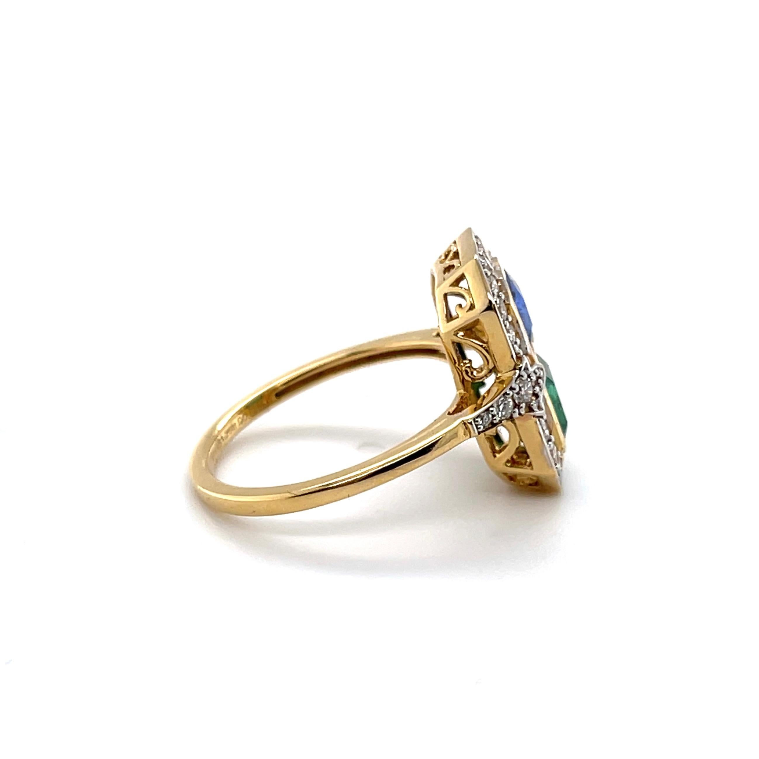 For Sale:  18ct Yellow Gold Emerald and Sapphire Diamond Ring 2