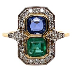 18ct Yellow Gold Emerald and Sapphire Diamond Ring