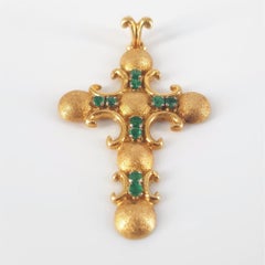 18ct Yellow Gold Emerald Cross Pendant