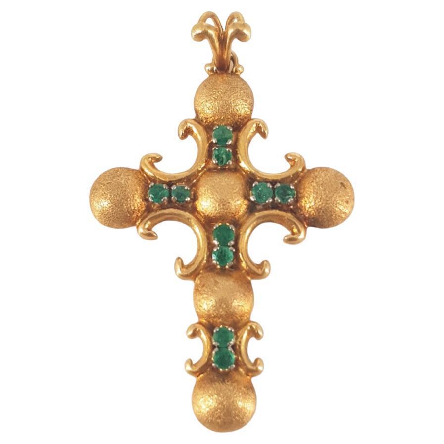 18ct Yellow Gold Emerald Cross Pendant