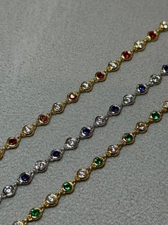 18ct Yellow Gold Emerald & Diamond Chain Bracelet