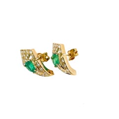 18ct Yellow Gold Emerald & Diamond Earrings – Pear Shape with Pavé Halo