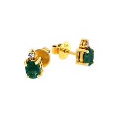 Boucles d'oreilles en or jaune 18ct émeraude et diamant 1.06ct 2.41g