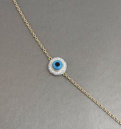 18ct Yellow Gold Evil Eye Diamond Chain Bracelet 0.30ct Hallmarked