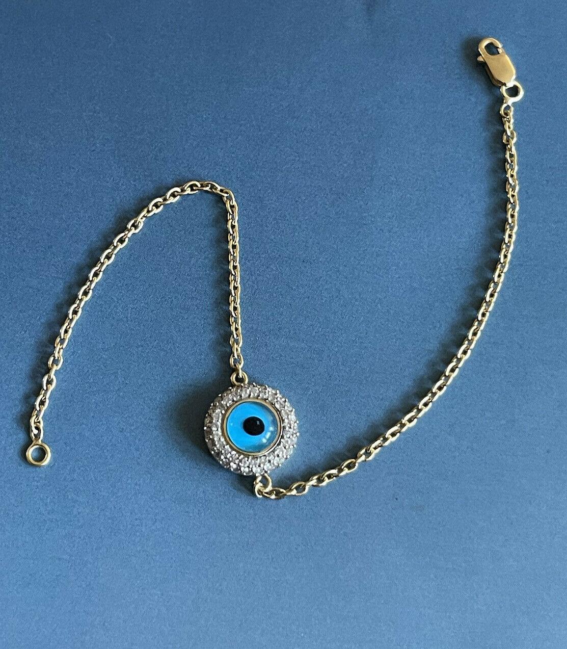 18ct Yellow Gold Evil Eye Diamond Chain Bracelet 0.30ct Hallmarked In New Condition For Sale In Ilford, GB